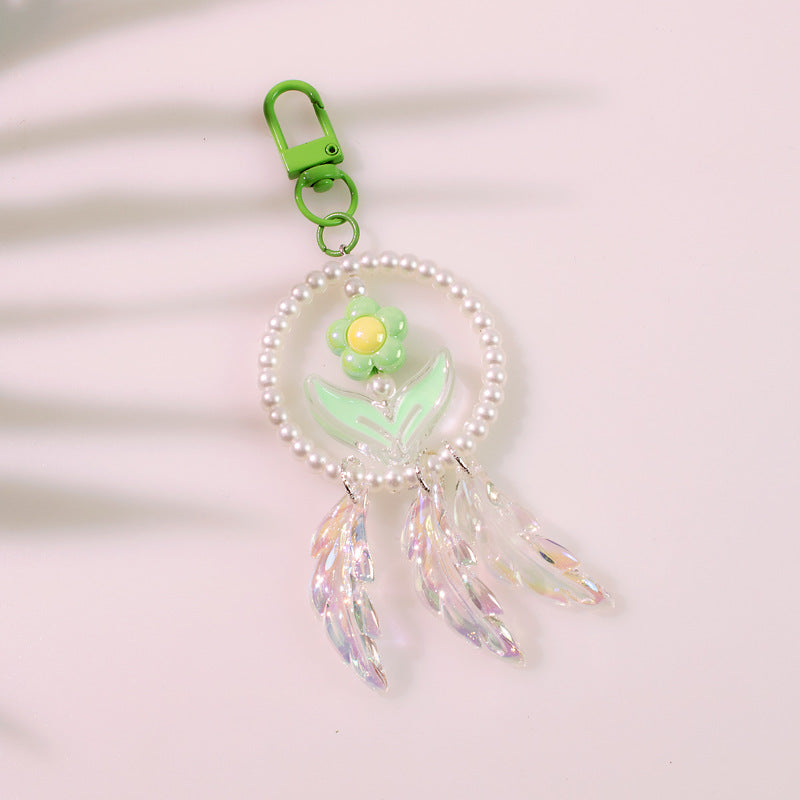 Keychains de plumas electroplacados de flor de perlas al por mayor